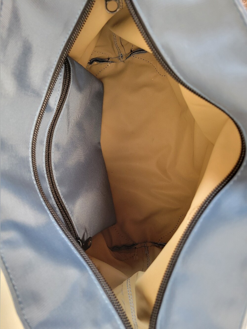 Classic Hervé Chapelier Baby Blue Nylon Shoulder Tote Bag Black Leather Accents - Picture 10 of 13
